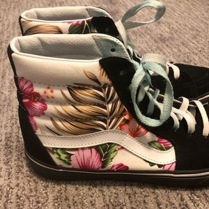 Black suede floral high top vans